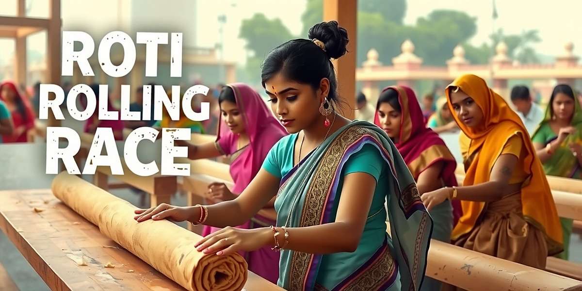 Roti Rolling Race Game Cover - Traditional Indian Cooking Fun Roti Rolling Race game cover showing Indian women competing in roti making challenge